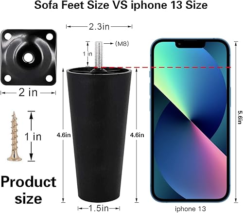 Miniatura 4 de GGLTECK Patas de sofá, patas de sofá de 4.6 pulgadas, patas de sofá de plástico cónicas y patas de silla, rosca M8 (métrica de 0.315in), patas de