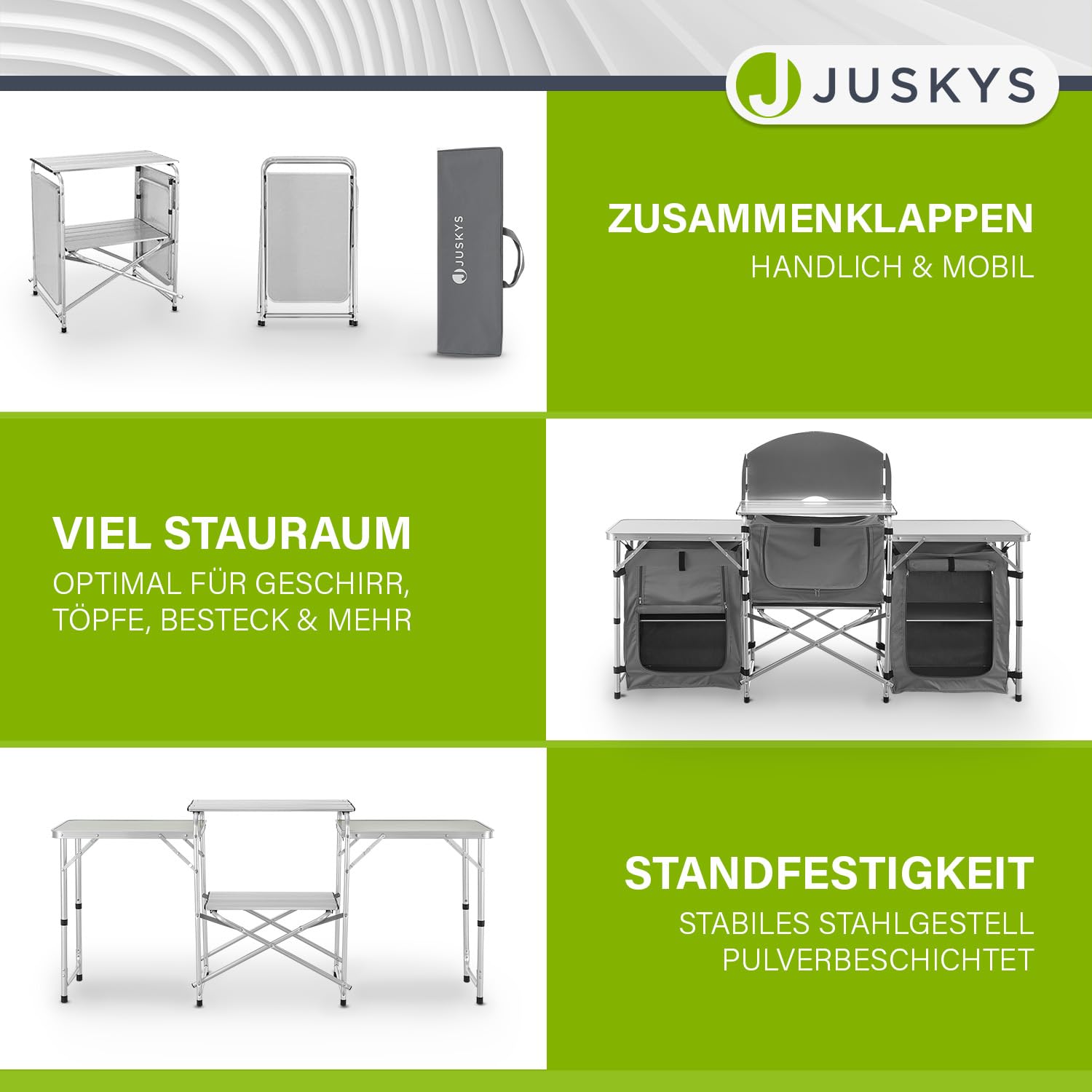 Juskys Składana kuchnia kempingowa z torbą do przenoszenia - wodoodporna, nierdzewna - Outdoor Camping Kuchnia Składana szafka kempingowa - składana kuchnia z szafką