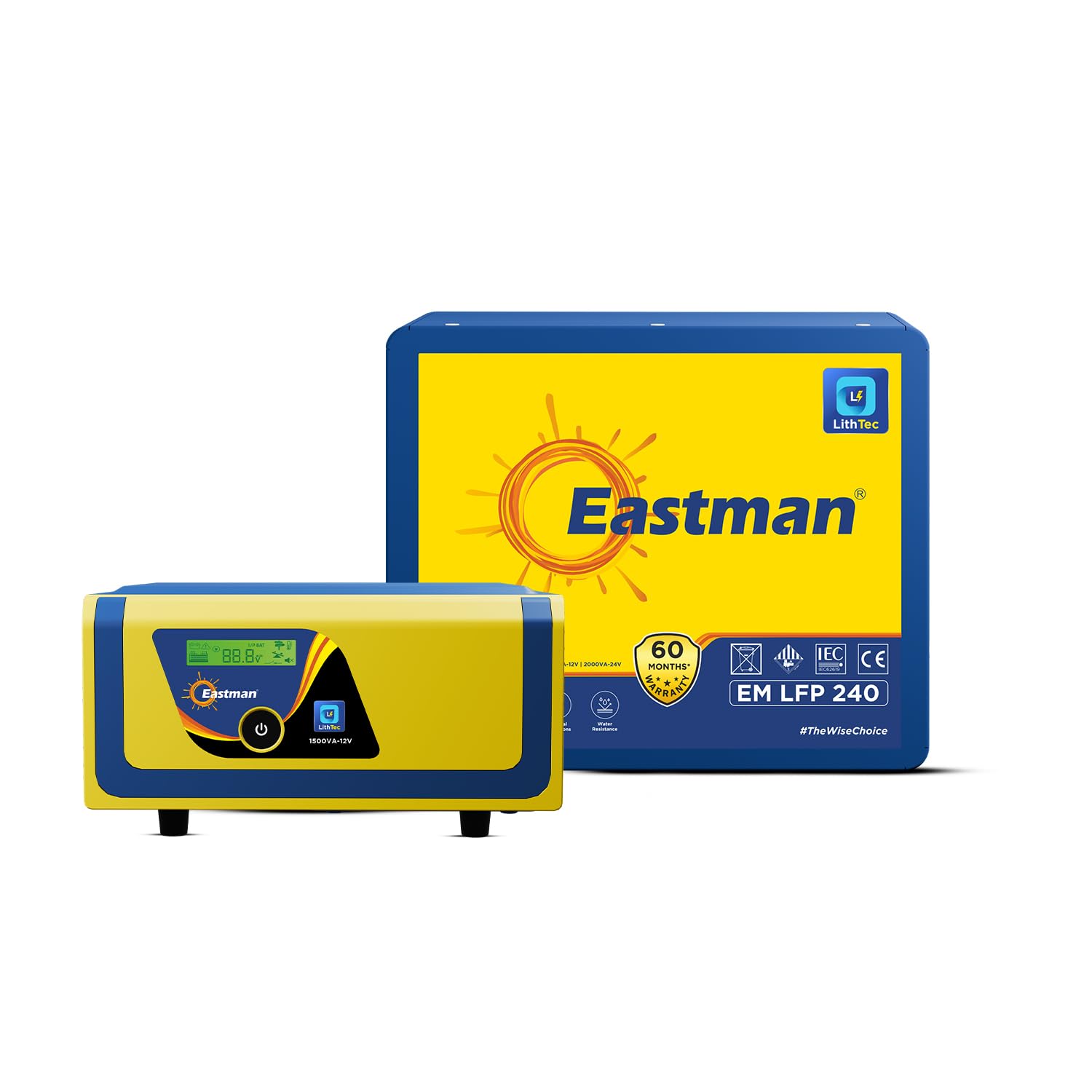Eastman HUPS Lith Tec 1500VA/12V Square Wave Inverter & 150AH Lithium Battery Combo for Offices and Shops | Fast Charging | Warranty - 5 Year on Battery, 3 Years on Inverter & 10 Years on Transformer