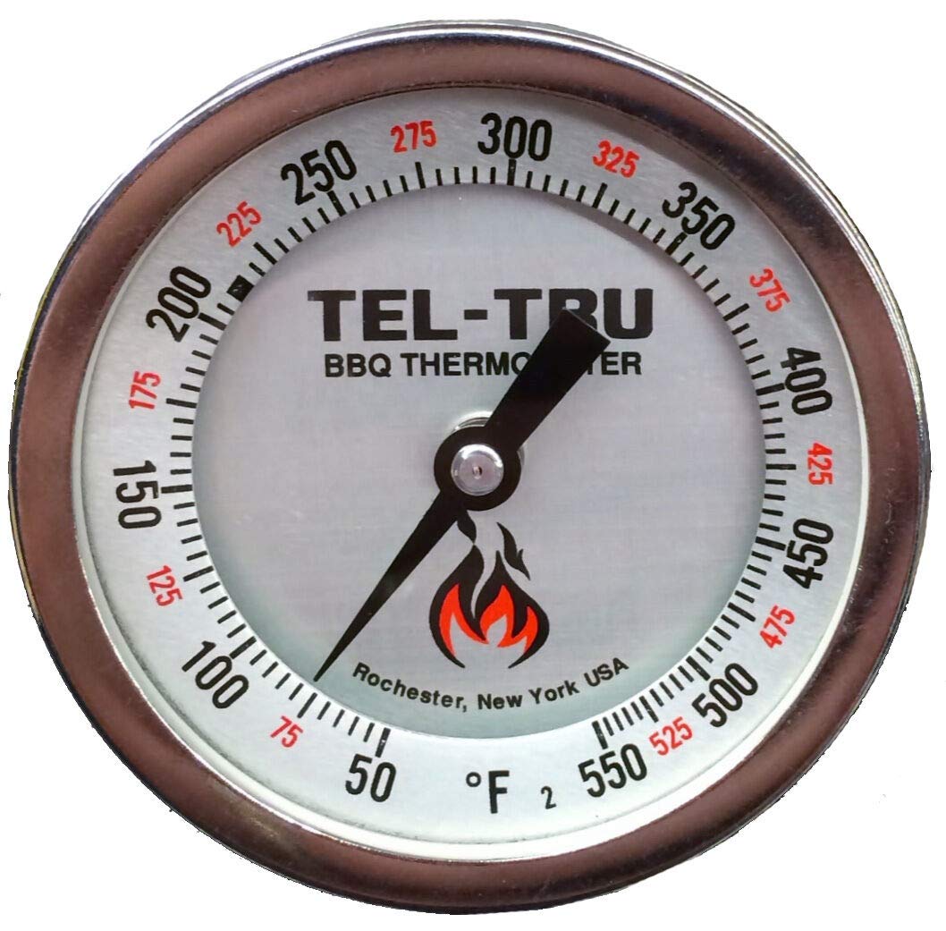 Tel-Tru BQ300R - Termometro per barbecue e affumicatore, quadrante in alluminio anticalcare da 7,6 cm con riavvio di calibrazione, gambo 6,35 cm, 50/550 gradi F