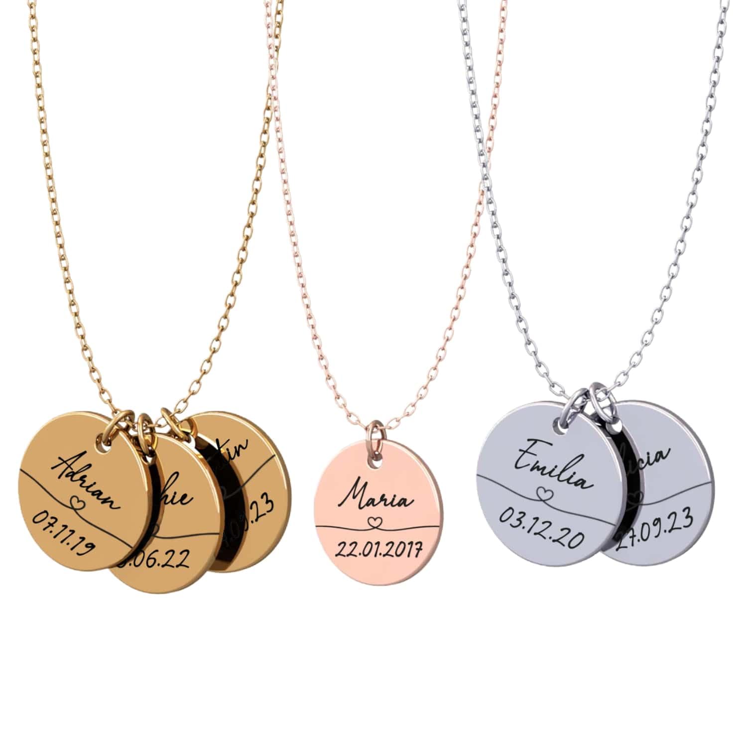 Generisch Personalisierte Halskette mit Gravur | Plättchen mit Namen & Geburtsdaten der Kinder | Geschenk Mama | Gold, Silber, Roségold | Edelstahl Wasserfest | Made in Germany