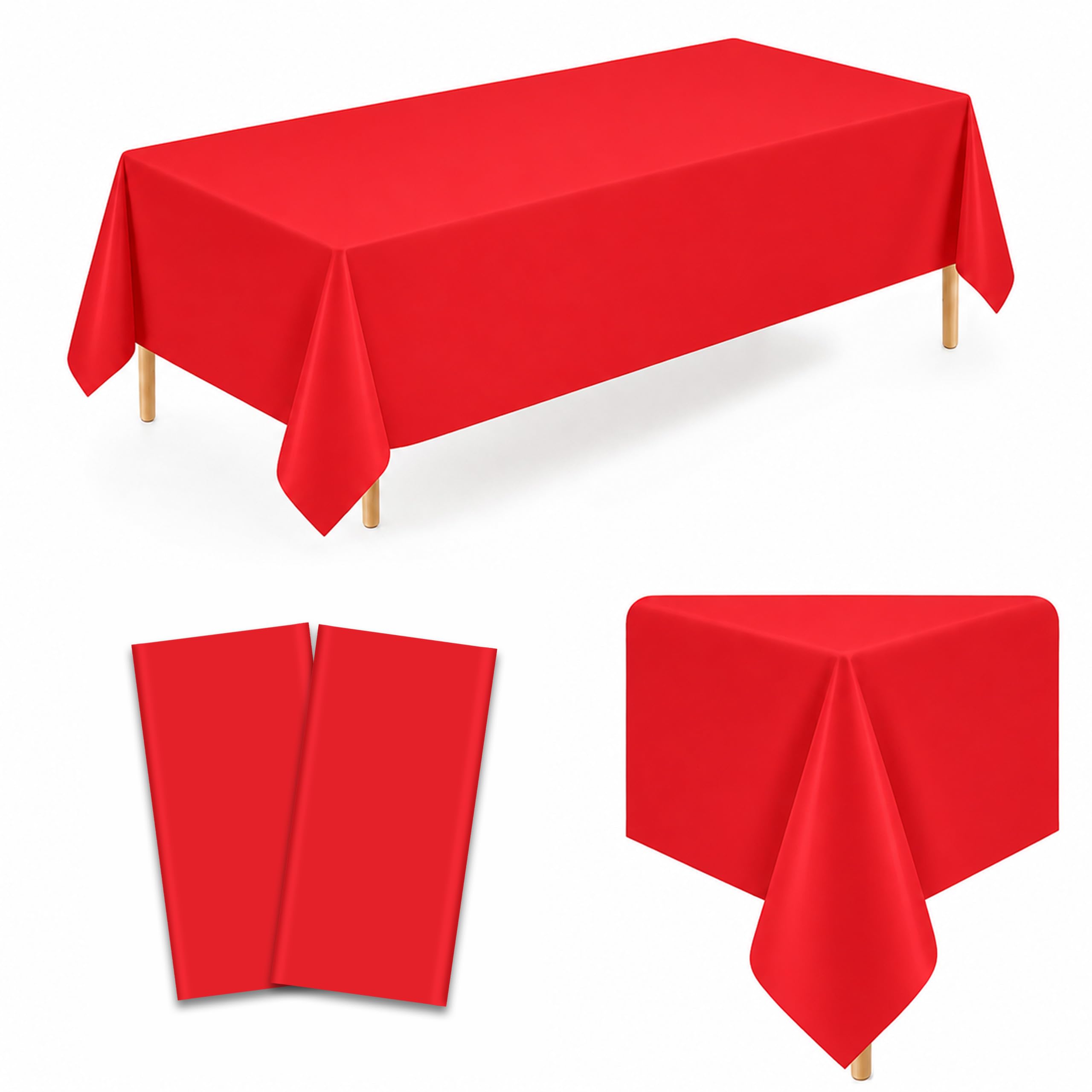 WNINK 2 Pack Red Plastic Tablecloths, 54 x 108 Inch Disposable Covers
