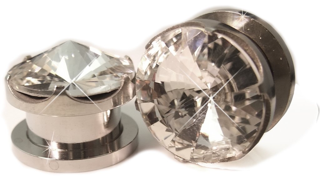 Angst BodywarePair of Prong Set Cz Screw Off Gem Plug Stainless Steel Gauges (7/16in - 11.2mm)