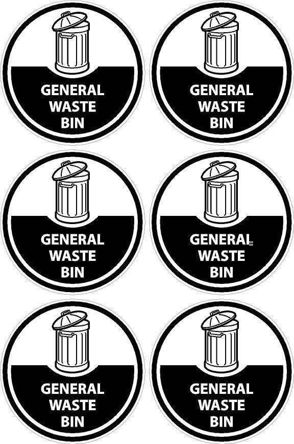 General waste bin sign recycling bin sign - Pack of 6 stickers 100mm x 100mm on an A4 sheet