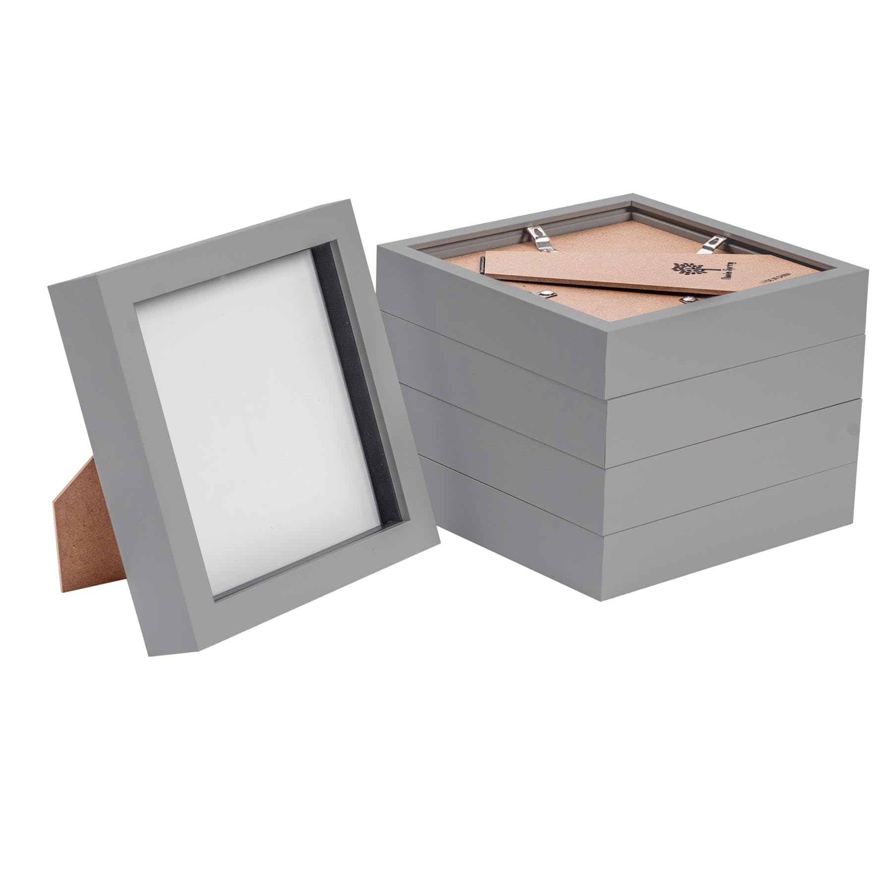 Nicola Spring Grey 3D Shadow Box Photo Frames - 6X6 (15X15cm) - Pack Of 5 - 3D Photo Frame Box Picture Frame Box Memorabilia Display Case For Crafts, Keepsakes, Wedding, Graduation