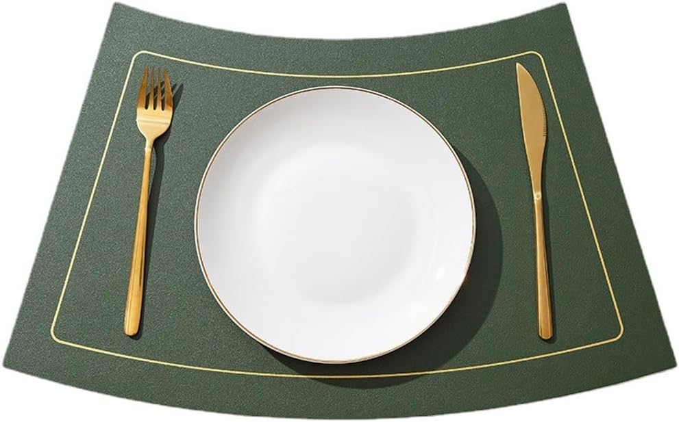 Color Contrast Fan-Shaped PU Table Mat Waterproof Oil Insulated Mat Leather Placemat(D)