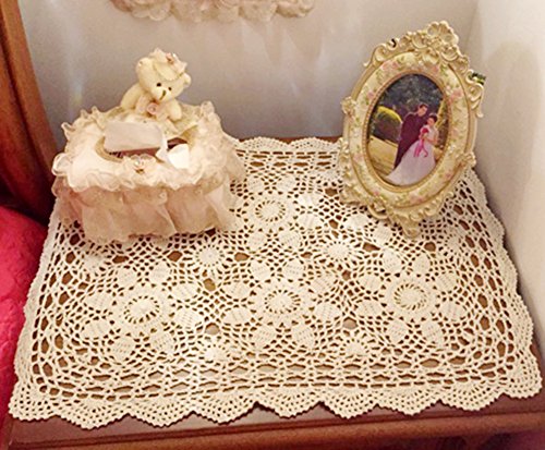 Gracebuy 16X23 Inch Rectangle Beige Handmade Cotton Crochet Lace Placemat Doilies #TOP3