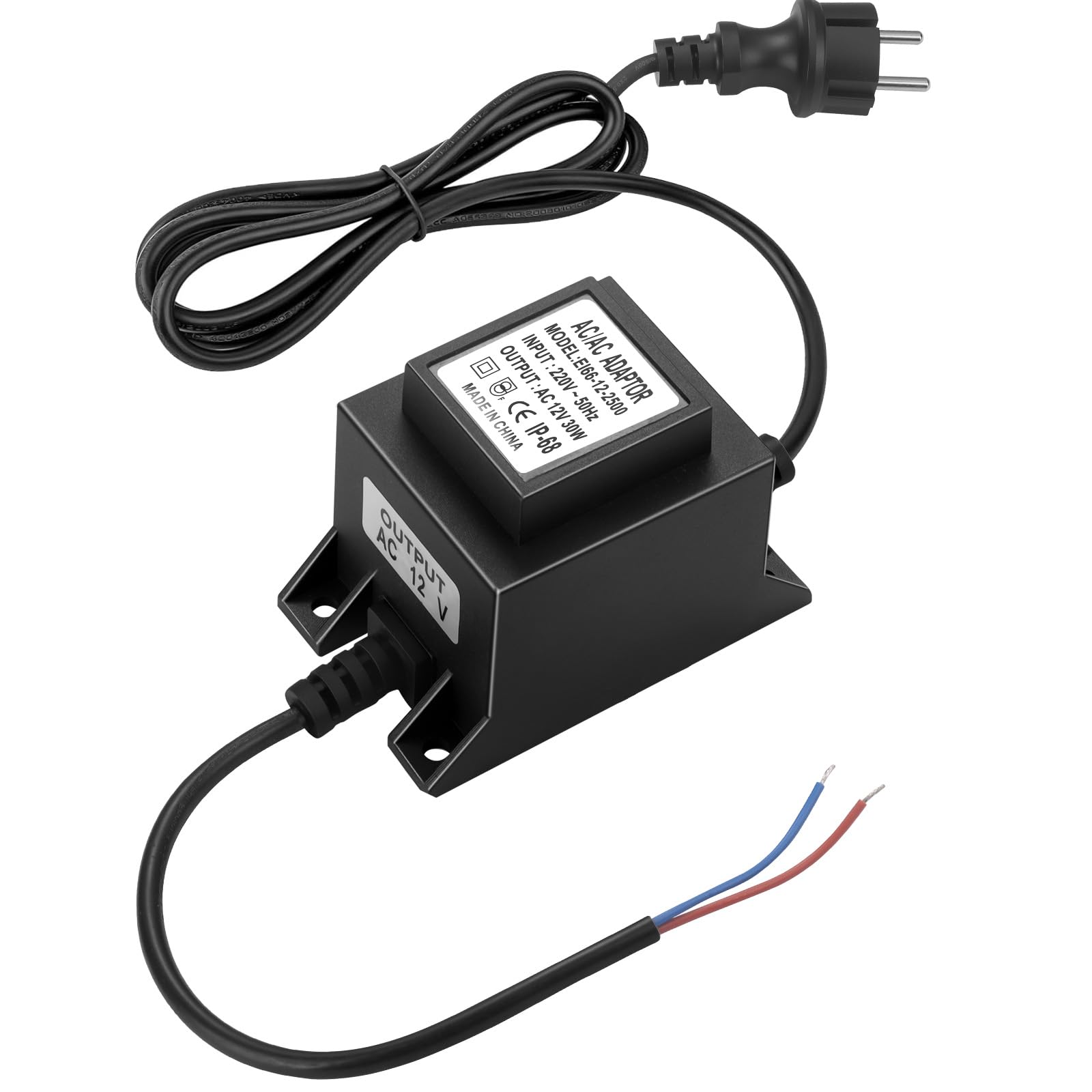 Trasformatore 220V 12V AC 30W 2.5A, IP68 Impermeabile Alimentatore per Luci da Giardino, Fontana e Piscina