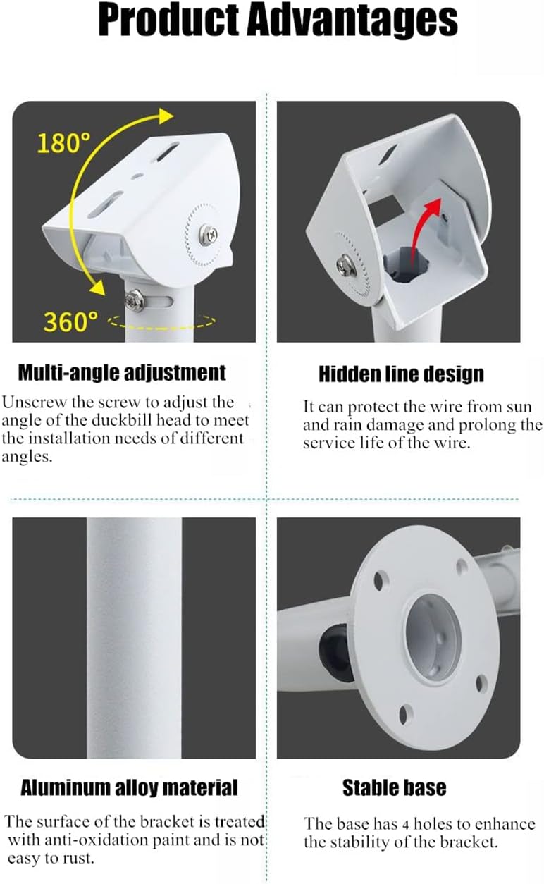 L Shape 23.6 inch/60cm Lengthened Outdoor Bullet Surveillance Security Camera Bracket Aluminum Alloy Gun Machine Wall Mounted Side Mount Camera Holder Stand