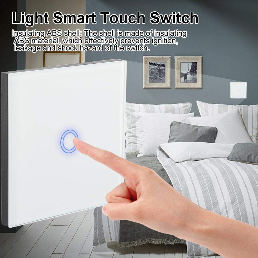 Smart Touch Light Switch, 1 Way Tempered Glass Panel Wall Light Smart Touch Switch with Wireless Remote Control (White) - Image 3