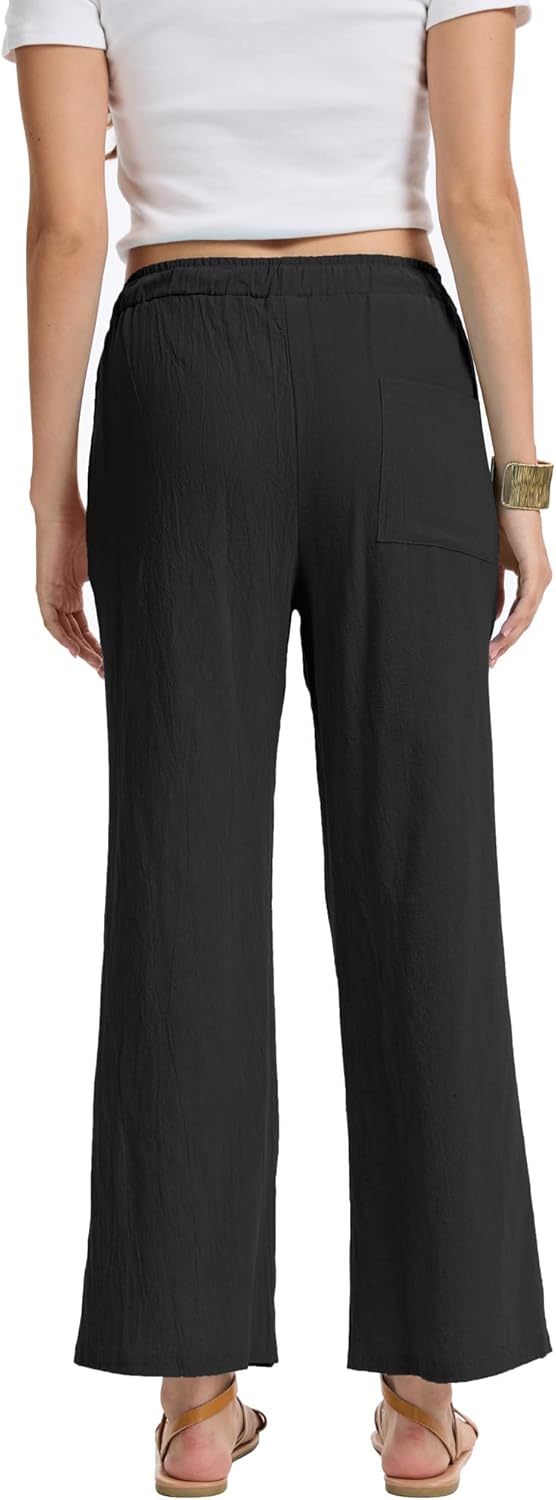 YOCUR Women Casual Drawstring Straight Leg Pants Cotton Linen Beach High Waisted Trousers Flowy Lounge Lightweight Pants - Image 2