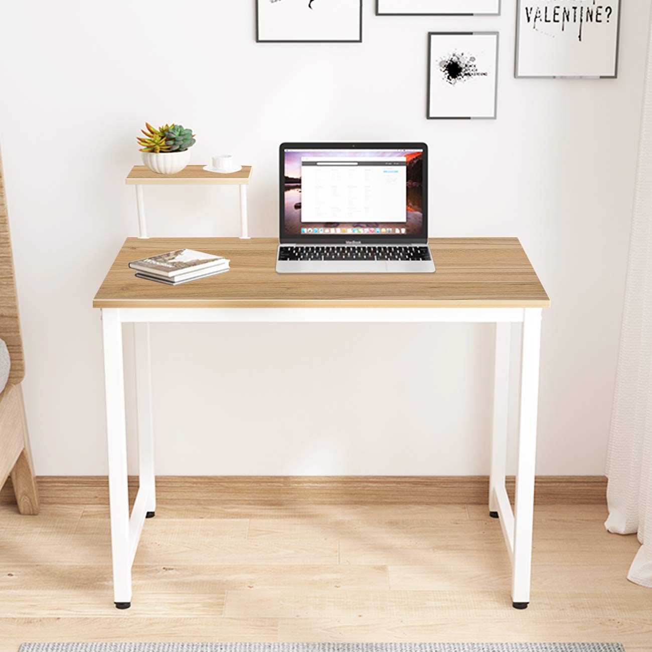 Bureau Compact 80x40cm En Bois Et Acier - Table Informatique Petit Espace Blanc