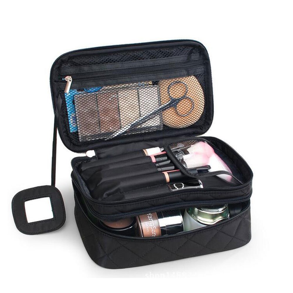 ONEGenug Travel Makeup Bag, Multifunctional 2 Layer Train