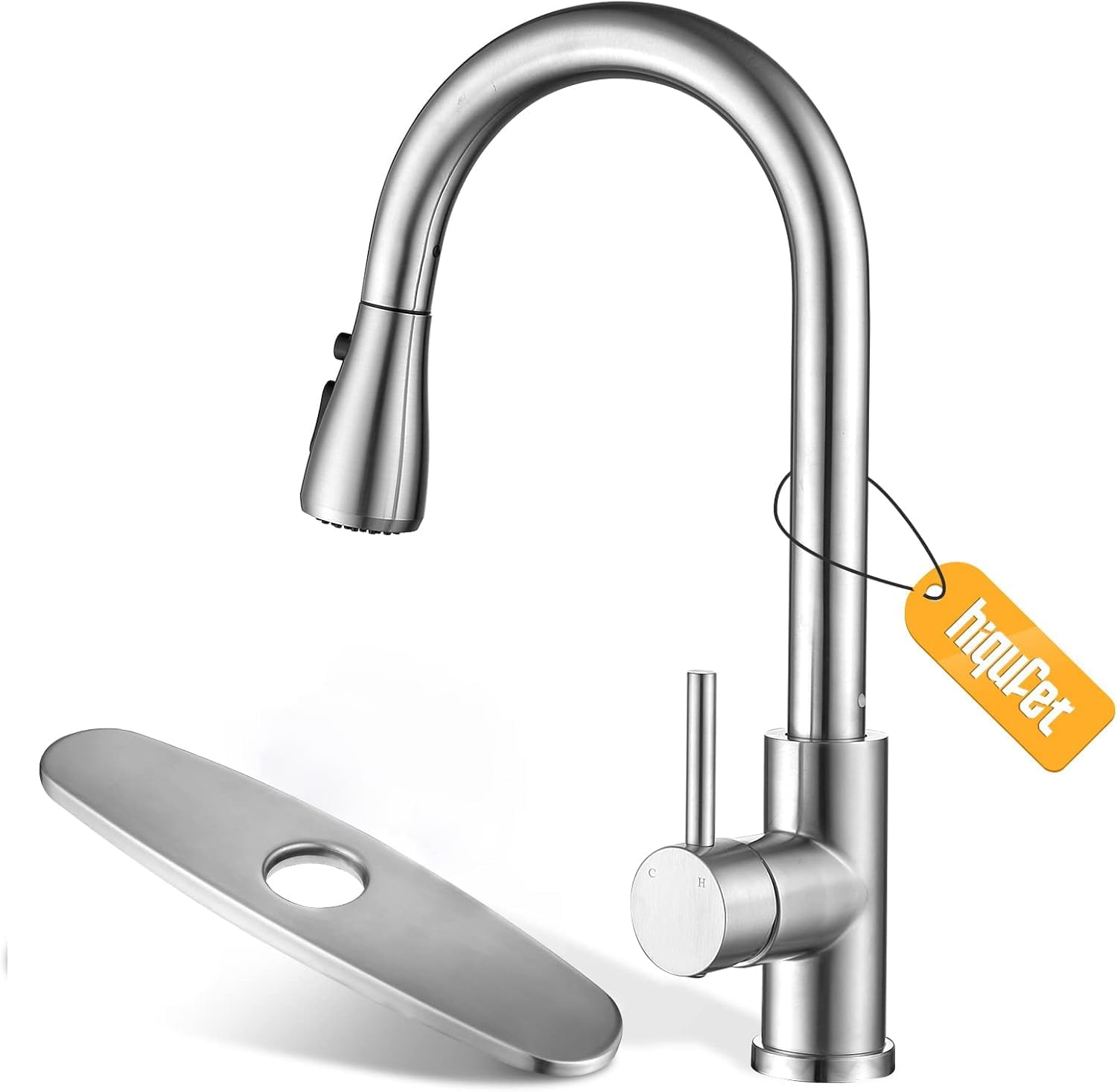 Kitchen Sink Faucet with Pull Down Sprayer with Deck Plate, Brushed Nickel High ArcFaucet, Stainless Steel Modern RV Bar Sink Faucets for Pot Filler, Farmhouse Camper Bar Laundry Room