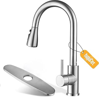Hiqufet Kitchen Faucet, Pull Down Sprayer, Brushed Nickel, Deck Plate