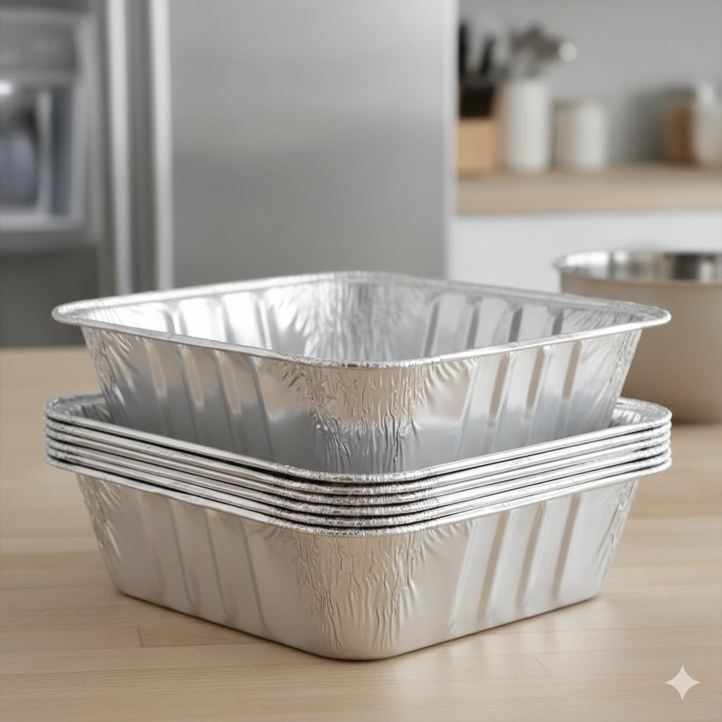 DCS Deals Pack of 30 Extra-Thick Disposable Aluminum Baking Pans | Standard Size 8” x 8” Recyclable Square Cooking Tins | Portable Food Containers | Superior Heat Conductivity |