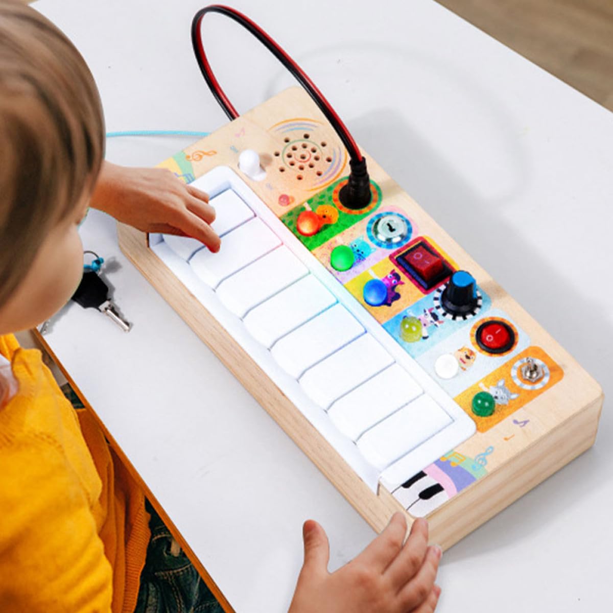 Abaodam Juguete Electrónico Musical para Niños de Madera Color Caqui, Portátil y Seguro para Interiores, Adecuado para Aprender Música y Desarrollo Infantil
