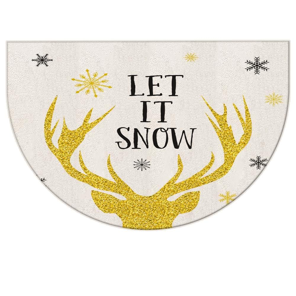 Half Moon Rug Christmas Entrance Rug Christmas Golden Deer Over Winter Let Snowx Door Mat Half Circle 16"X24" Welcome Mats for Front Door Outdoor