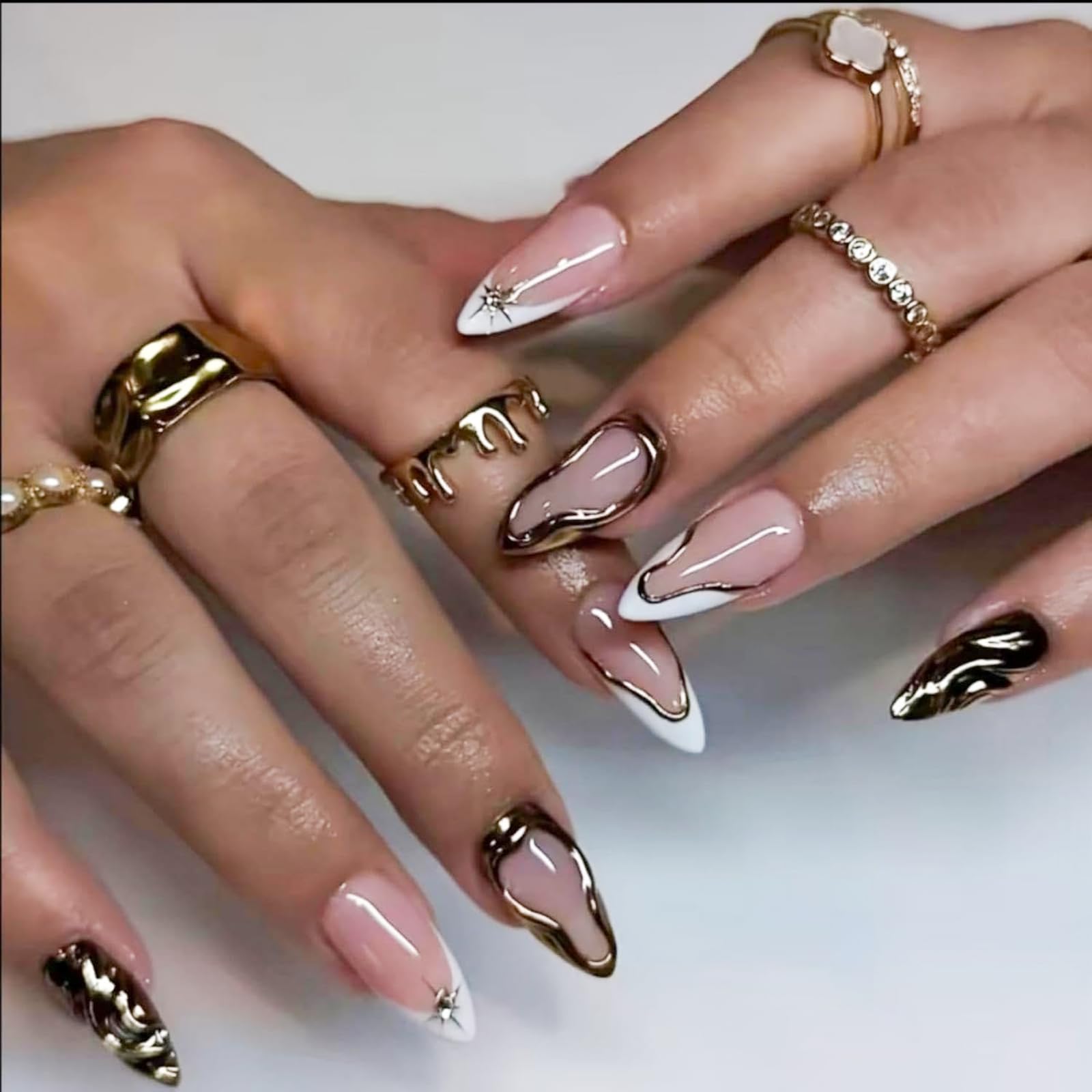 French Tips Press On Nails - Almond Design -22 French Tips Press On Nails - Almond Design -22