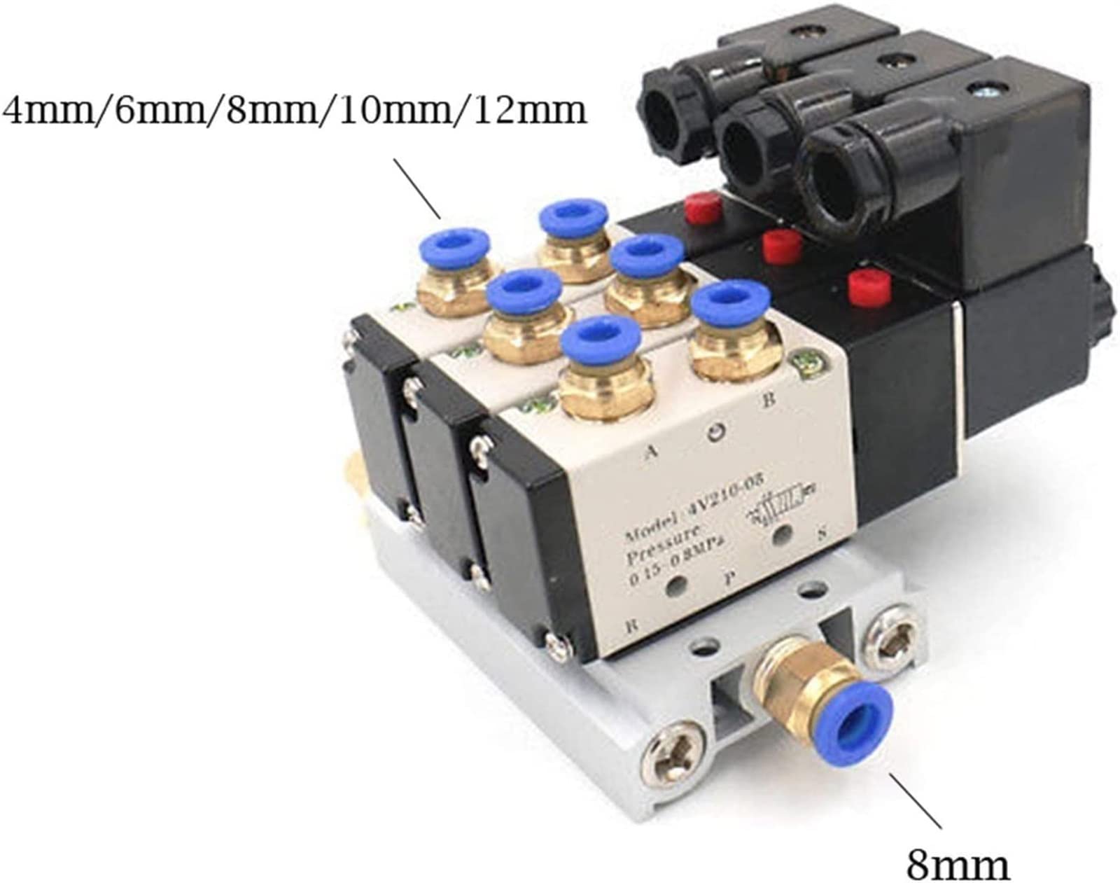 1/4 cala DC12V 24V AC110V 220V Potrójny pneumatyczny zawór elektromagnetyczny 4V210-08 tłumik 4 mm 6 mm 8 mm 10 mm 12 mm szybkozłączka zestaw podstawowy przydatny (złączki 8 mm, 5 V)