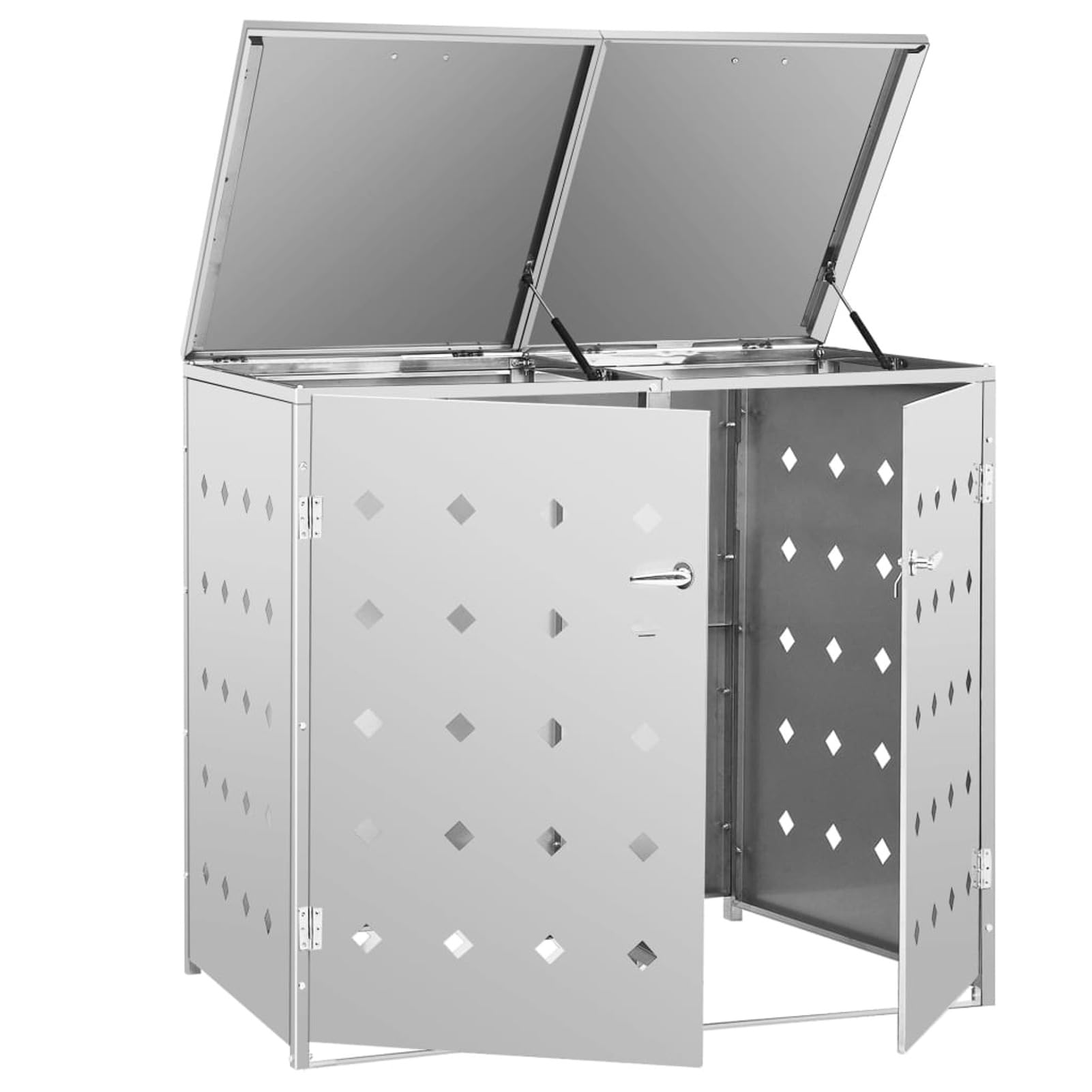 IKAYAA Mülltonnenbox 2 Tonnen 240L 2er Edelstahl Abschließbar Mülltonnenverkleidung Müllcontainer Mülltonnenschrank Metall Müllbox Draußen 138x77,5x115 cm