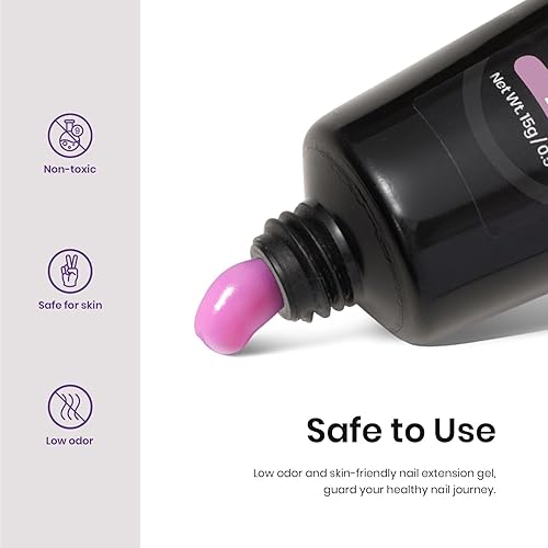 Miniatura 52 de Beetles - Kit de gel de extensión de uñas de polietileno con luz UV: juego de 6 colores de gel constructor rosa con purpurina blanca con capa base