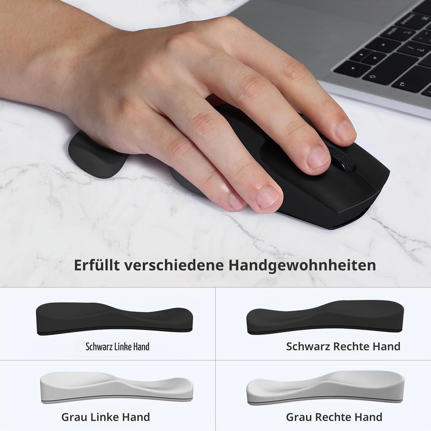 ATTACK SHARK Silikon-weiche Handgelenkauflage,Ergonomische Handgelenkstütze,Verhindert RSI, Glattes Gleiten, Erhöht die Präzision und Genauigkeit,Leicht, Tragbar-Schwarze Rechte Hand