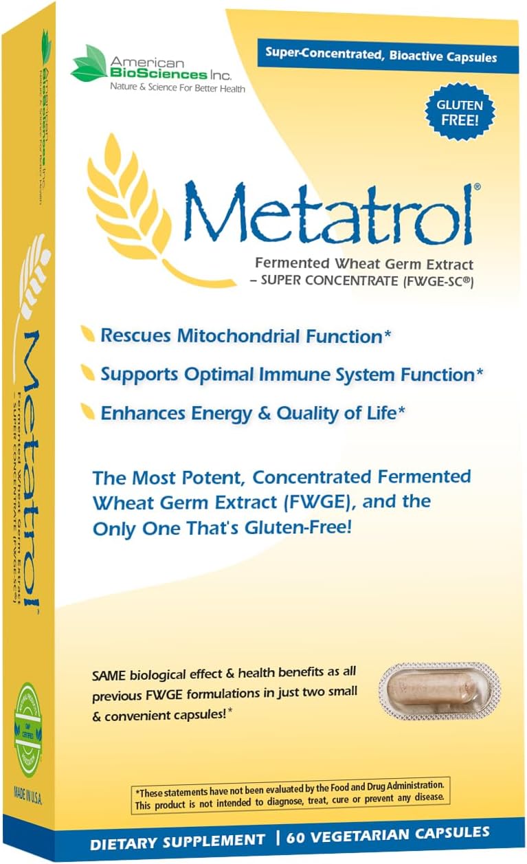 - American BioSciences Metatrol Fermented Wheat Germ Extract - Immune & Mitochondria Support for Renewed Vitality & Enhanced Energy - Gluten Free - 60 Vegetarian Capsules, 41mg