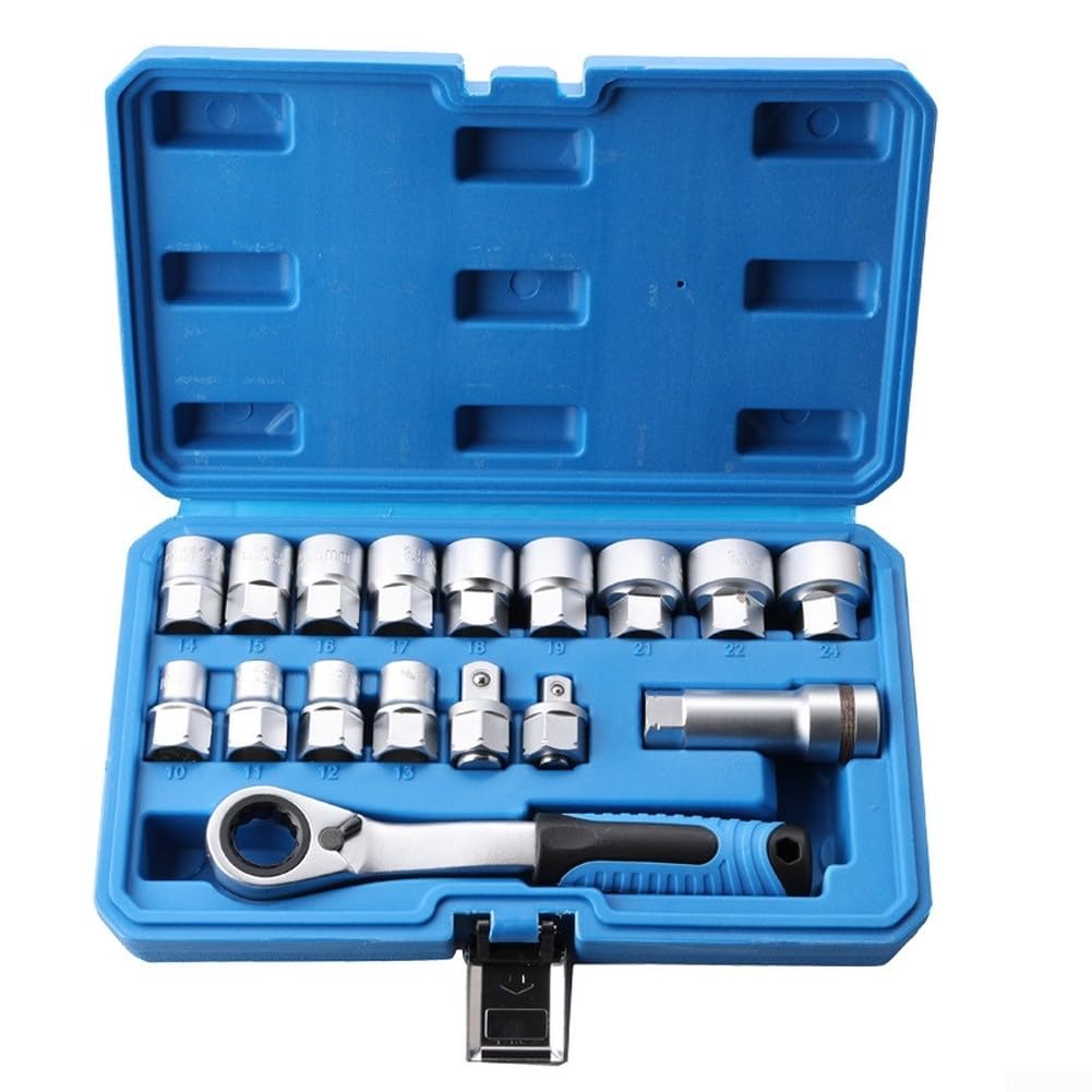 Set di chiavi a bussola a cricchetto a 12 punte con barra di estensione e punte, bussole metriche da 10-24 mm, per riparazioni domestiche e garage