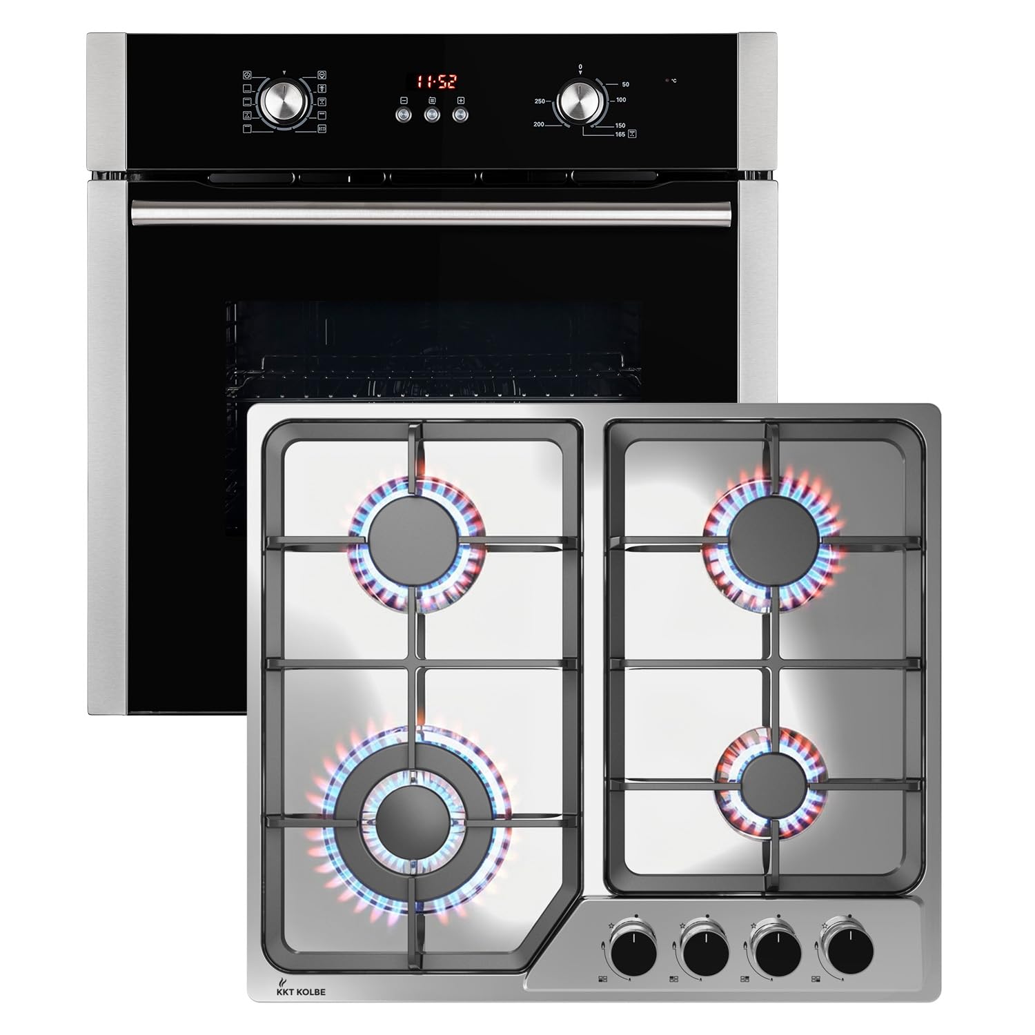 KKT KOLBE Set horno 60cm BO8805SS y placa gas 58 cm inox G604ED | 4 fuegos wok | grill y aire caliente | timer automático | doble cristal, bloqueo niños | SET8805G604ED
