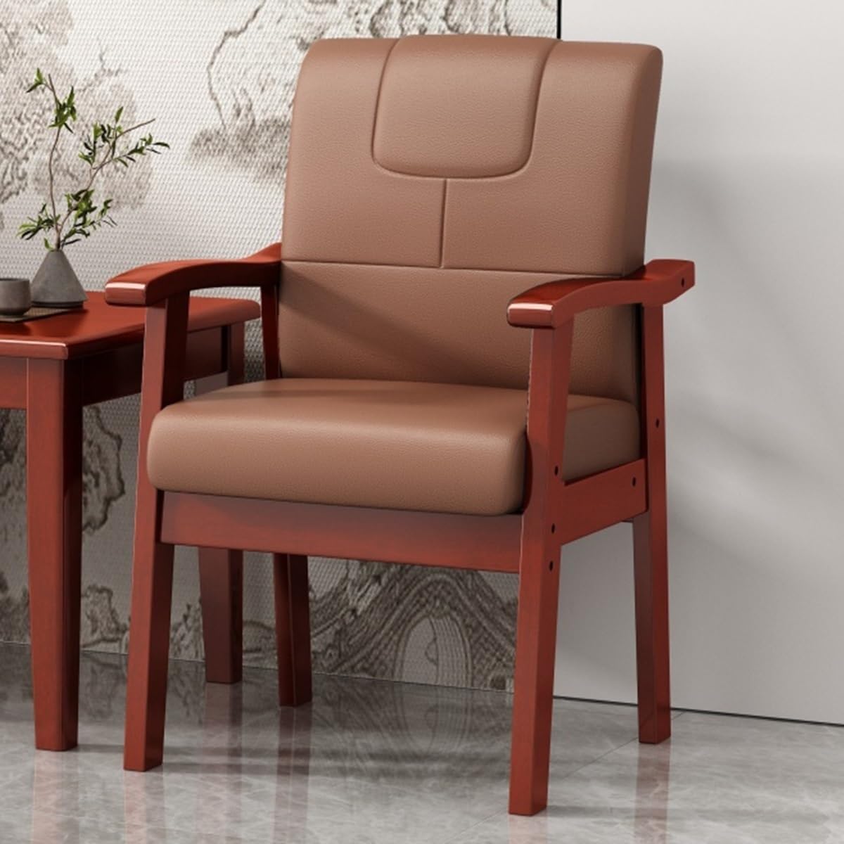 ASerZenith Executive Office Chair With Padded Seat & Arms Conference & Waiting Room Chair For T & Support Design For Professal Use,Brown-Red Legs