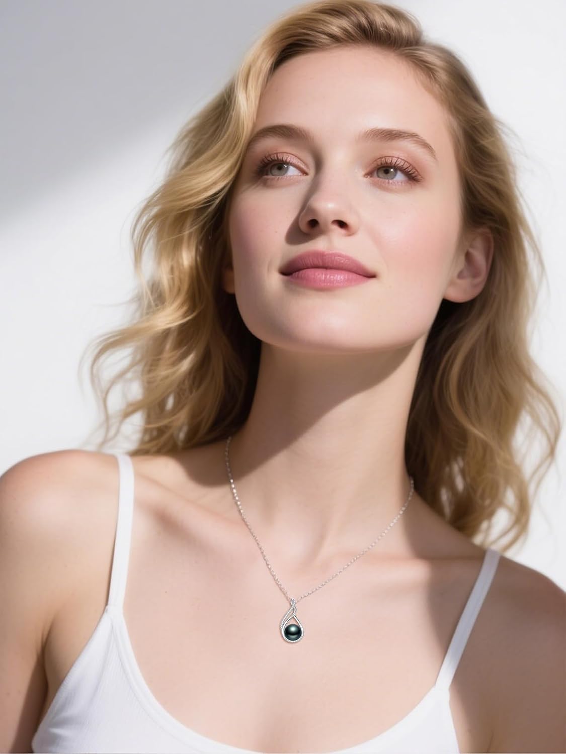 Pearl Pendant Necklace for Women 925 Sterling Silver Black Pearl Jewelry Anniversary Christmas Birthday Gifts for Mom Wife Daughter Her - Image 5