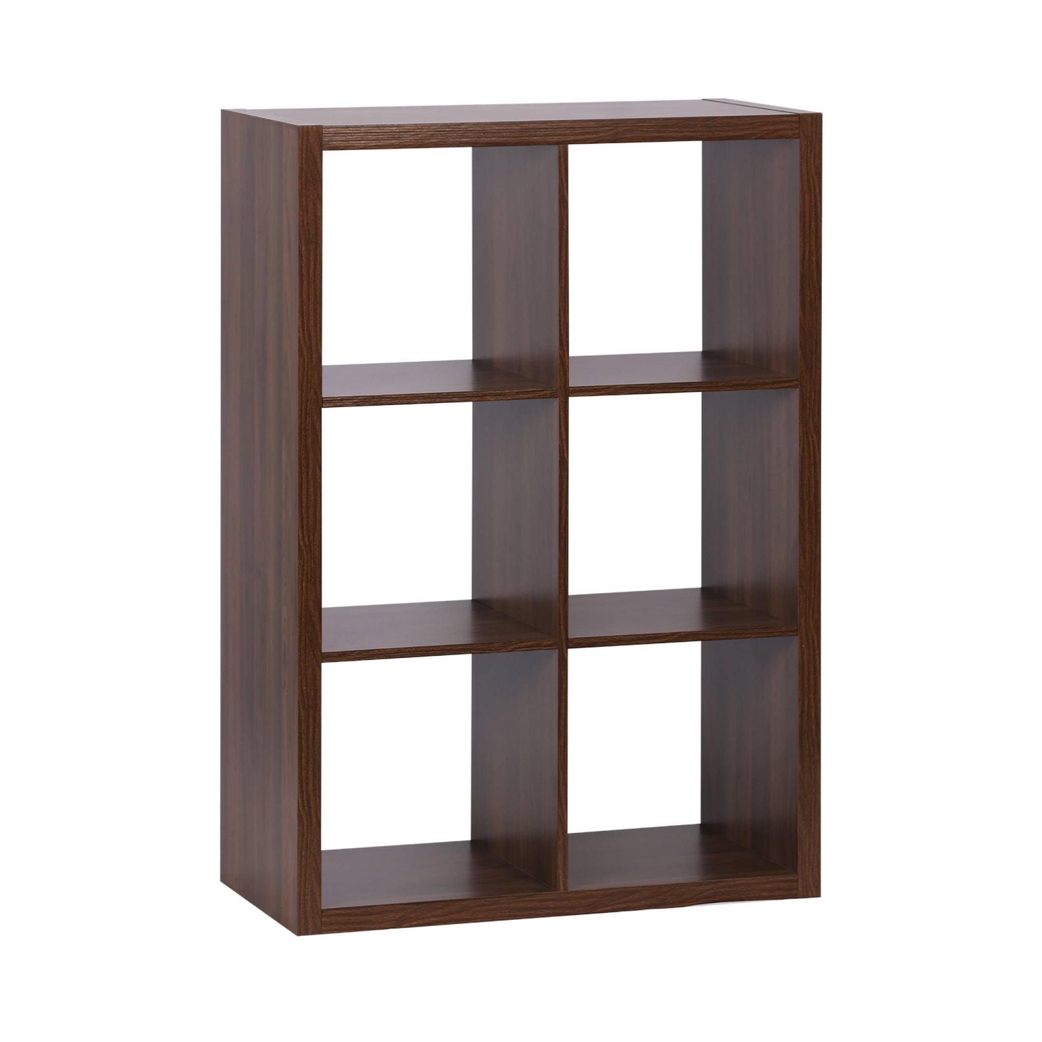 Alice's Garden sweeek - Etagère bibliothèque 2 Niveaux 6 Compartiments. casiers. Effet Bois de Noyer. L 111.2 x P 39 x H 76cm