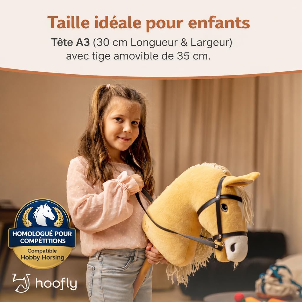 Grand Cheval à Bâton Hobby Horse Beige Haflinger A3 pour Enfants avec Tige à visser