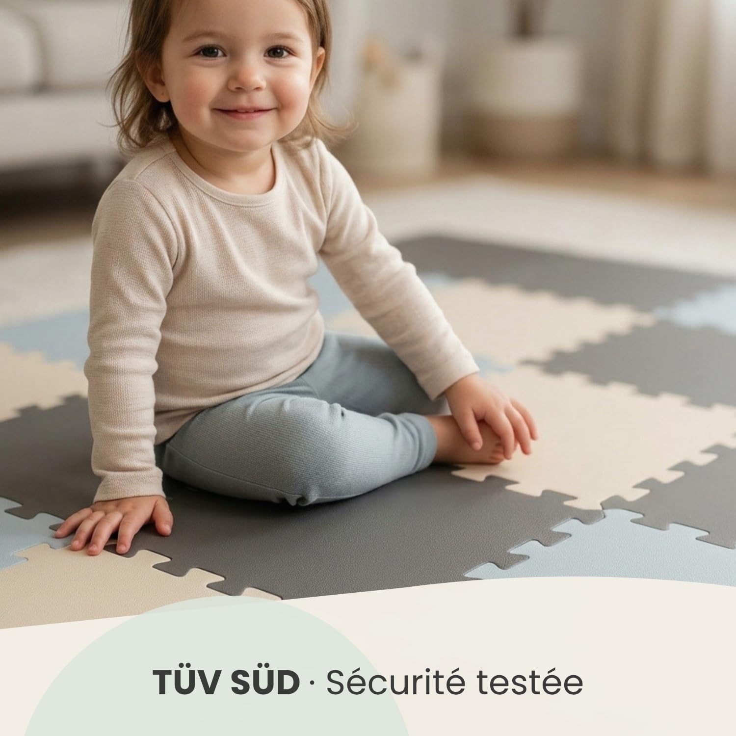 LittleTom 27 Pièces Tapis Puzzle Enfant - Certifié TÜV - 30x30 cm Dalles en Mousse EVA avec Bordures - Surface de Jeu pour l'Éveil - Carrés Puzzle Antidérapants - Revêtement pour Chambre des Petits - 2