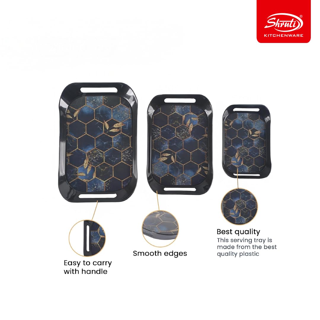 SHRUTI MULTIUSE Serving Tray Set- Black, Multi-Use Kitchen’s Tea Tray, Perfect for Hosting Guests at Home & Hotels (Pack of 3) — Amazon image 2