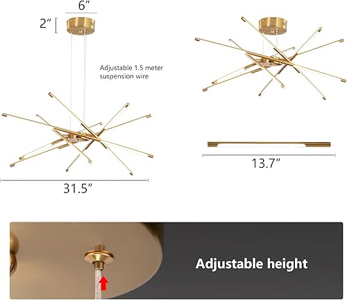 Miniatura 33 de Candelabro negro moderno, lámpara Sputnik con 10 luces, regulable, enchufable, lámpara de techo colgante incrustada, lámpara colgante LED dorada