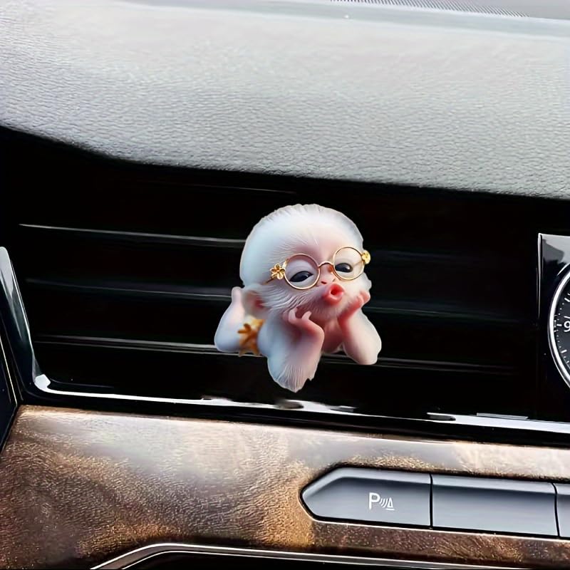 Image of Cartoon Cute Monkey 2D Acrylic Car Air Vent Clip Freshener - Adorable Solid Fragrance for Car AC Vents, Long-Lasting Scent, Fun Animal-Themed Decor for Kids & Adults