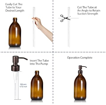 4PC Soap Dispenser Lids - 304 Stainless Steel Replacement Pump with Waterproof Label Stickers 8 Pack Tubes Fit 28/400 Thread Neck Bottles,for Dish Soap, Lotions, Conditioner,Shampoo(Bronze)