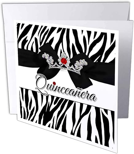 3dRose GC_240083_5 - Tarjeta de felicitación digital de quinceañera con corona roja y plateada, 6 x 6 pulgadas, individual