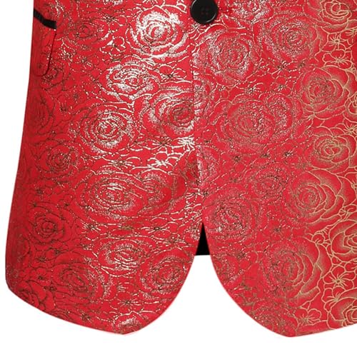 Zeiyignr Men's Shiny Sequins Blazer Floral Suit Jacket One Button Dress Coat Stylish Tuxedo for Party,Wedding,Banquet,Prom Red3