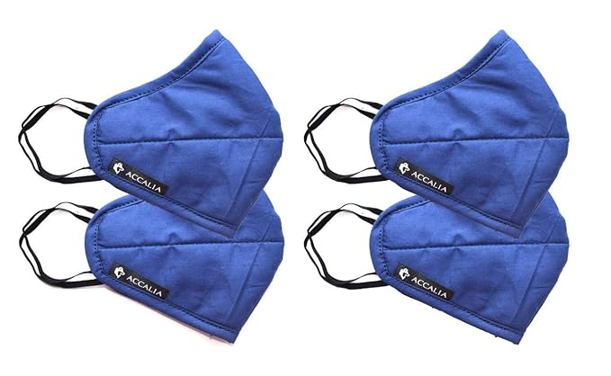 Accalia Solid Dark Blue Ear String without Filter, Reusable Cotton Fabric Mask