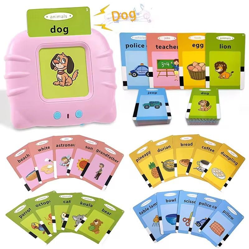 Image of TECNOLOGIA Talking Flash Cards for Kids 2-5 Years | Rechargeable Educational Learning Toy for Toddlers | Cognitive Language Skills Builder | Montessori Learning Toys | Sound Flashcard Device (Pink)