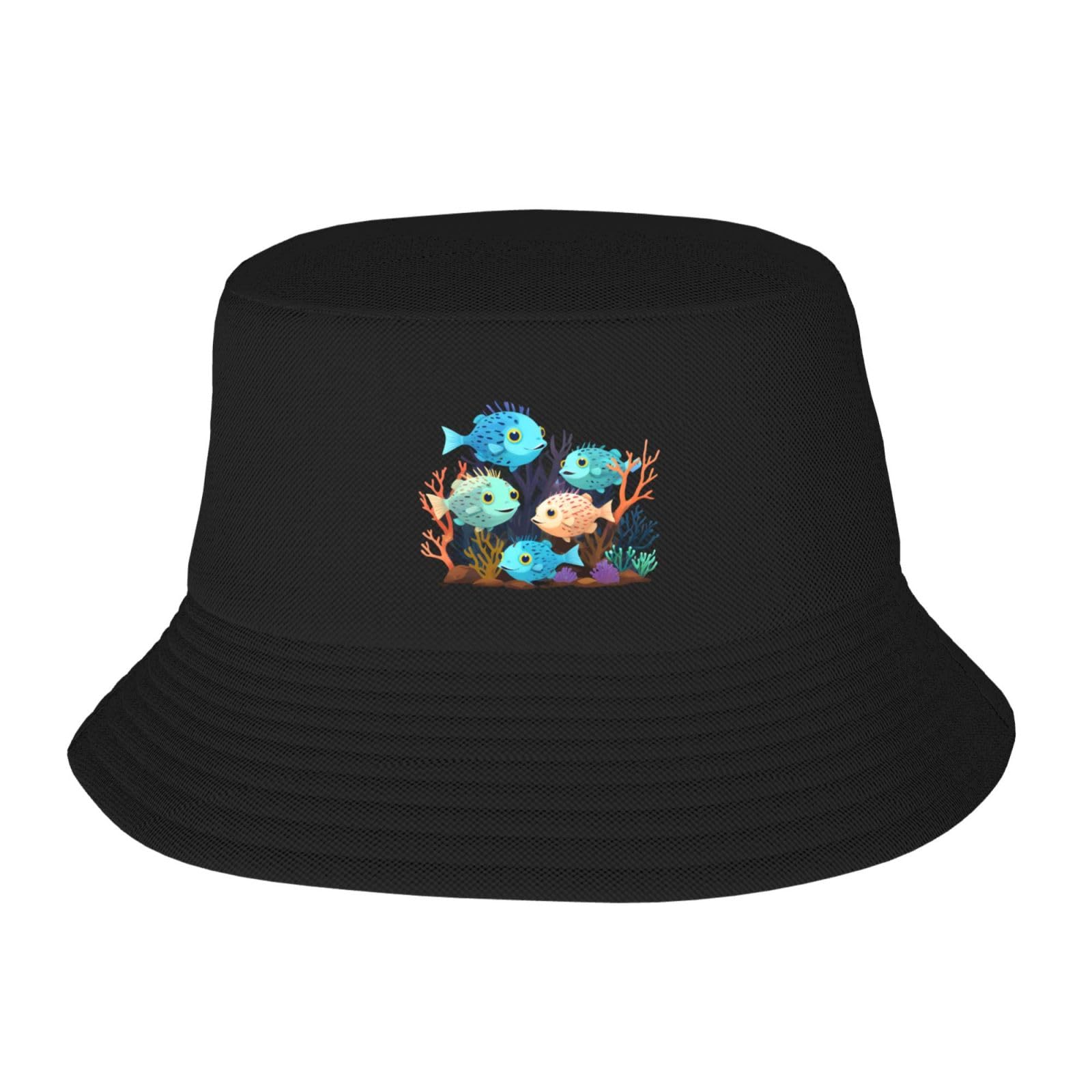 WHJDPP A Group of Cute Pufferfish Picture Adult Fisherman's Hat for Men and Women Foldable Headwear for Outdoor Activities Black
