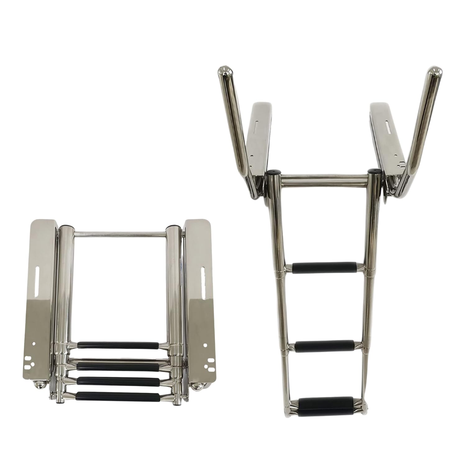 MARINE CITY Under Platform Telescoping Boat Ladder with Retractable Handrail – 316 Stainless Steel, Rust-Resistant, 400 lbs Capacity, Space-Saving Design for Boat & Yacht