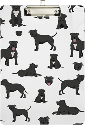 Yasala Portapapeles acrílicos Pit Bull Dog Black A4 tamaño carta estándar con clip de metal dorado de perfil bajo clip de regreso a la escuela, 9 x