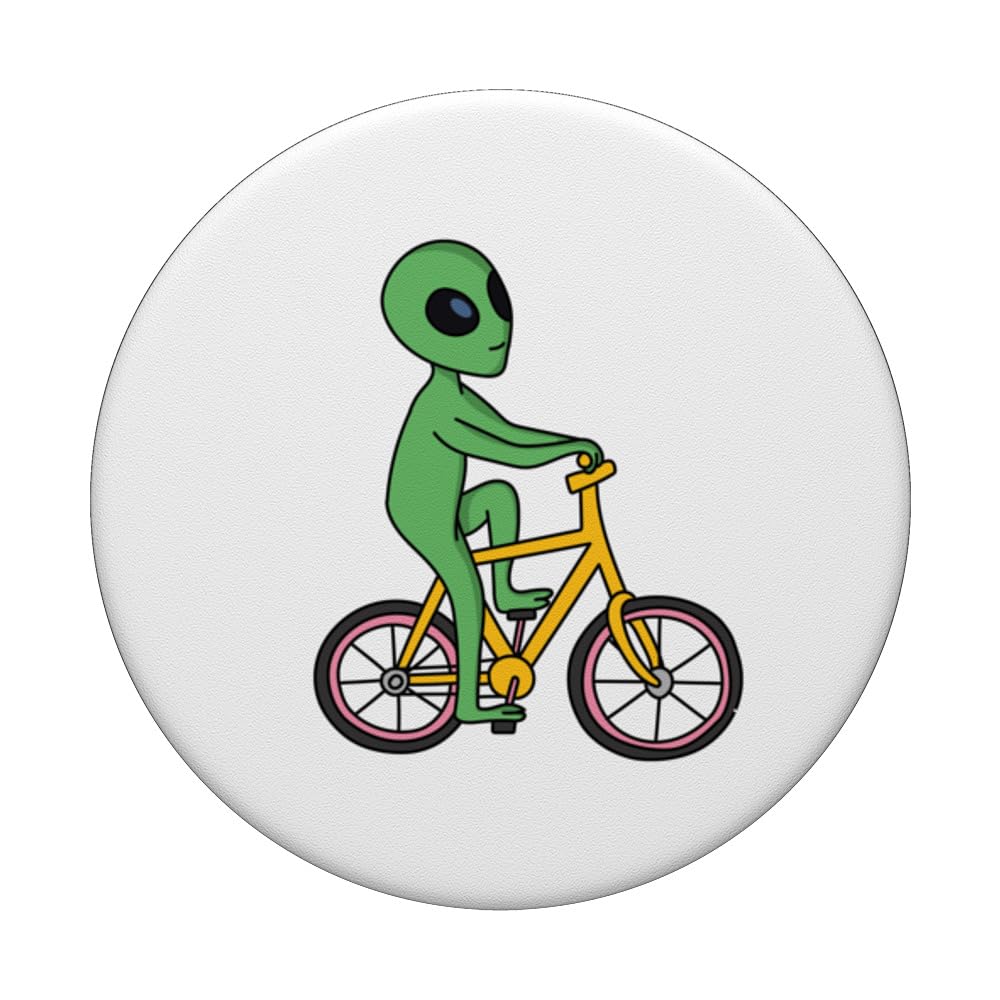 Alien on a bicycle PopSockets Swappable PopGrip, Black - Image 3