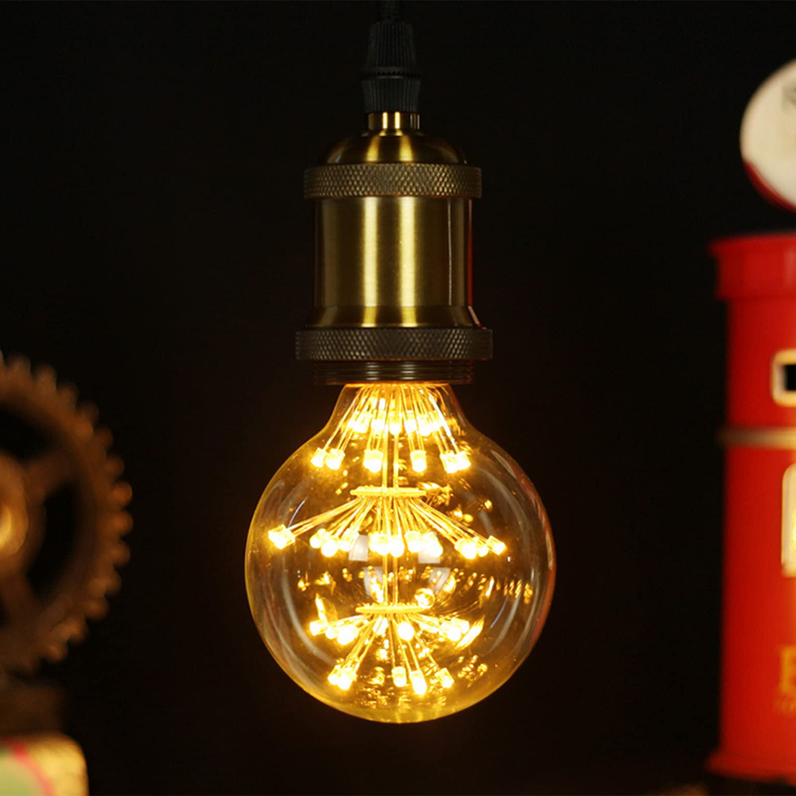 Bombilla esférica retro Edison 3 W, bombilla bajo consumo con boca rosca, bombilla decorativa LED Gypsophila, 360°; Vidrio transparente con ángulo haz, paquete 2 [Clase energética A+]