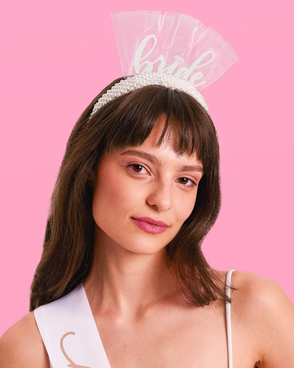 xo, Fetti Bachelorette Party Sash + Bride Headband - White + Rose Gold | Bachelorette Party Decorations Kit - Sash for Bride | Bridal Shower Gift Supplies : Home & Kitchen