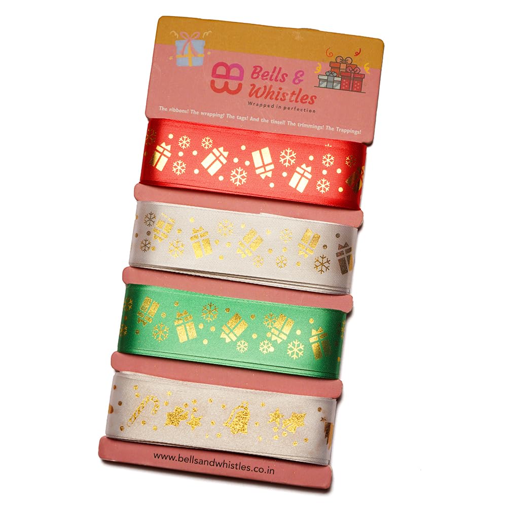 Bells and Whistles Special Pack Christmas Solid Satin Craft Christmas Ribbon,(L= 5 Meter Each Color W=1inch),Use for Bows Bouquet,Gift Wrapping,Baby Shower,Wedding Decor